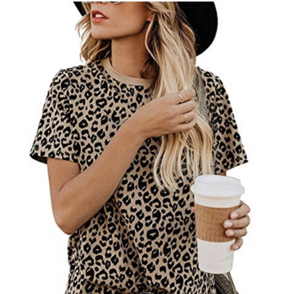 Leopard Short Sleeve Shirt Top S